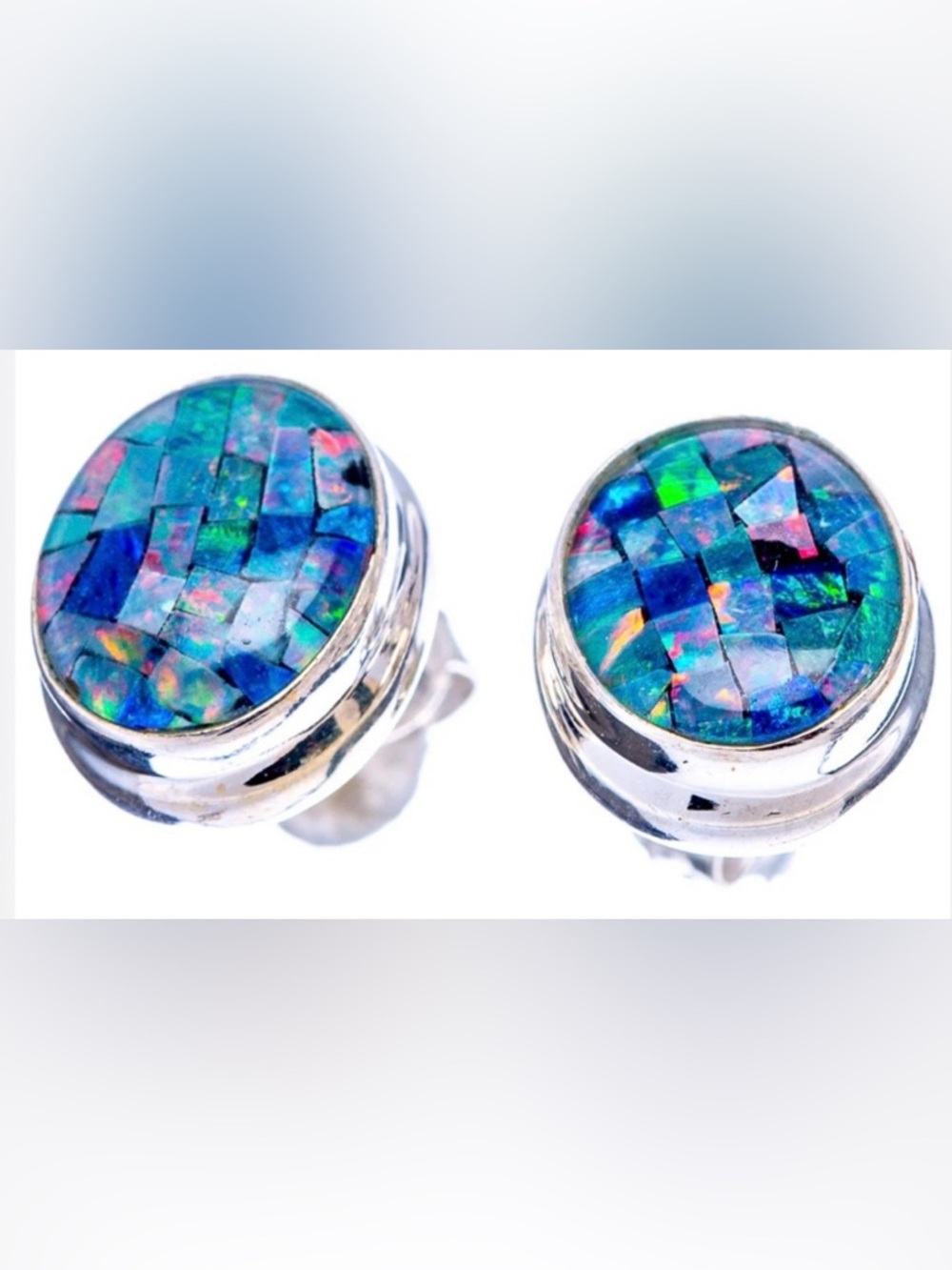 NWOT Rare Genuine Triplet Opal Earrings, 925 Sterling Silver